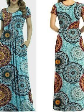 NWOT Empire Waist Short Sleeve Long Dress Pockets Summer Floral Maxi Dress